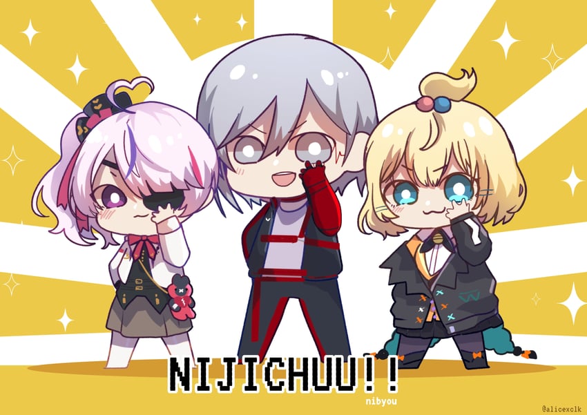 millie parfait, maria marionette, fulgur ovid, and sir ventrilo (nijisanji and 1 more) drawn by alicexclk