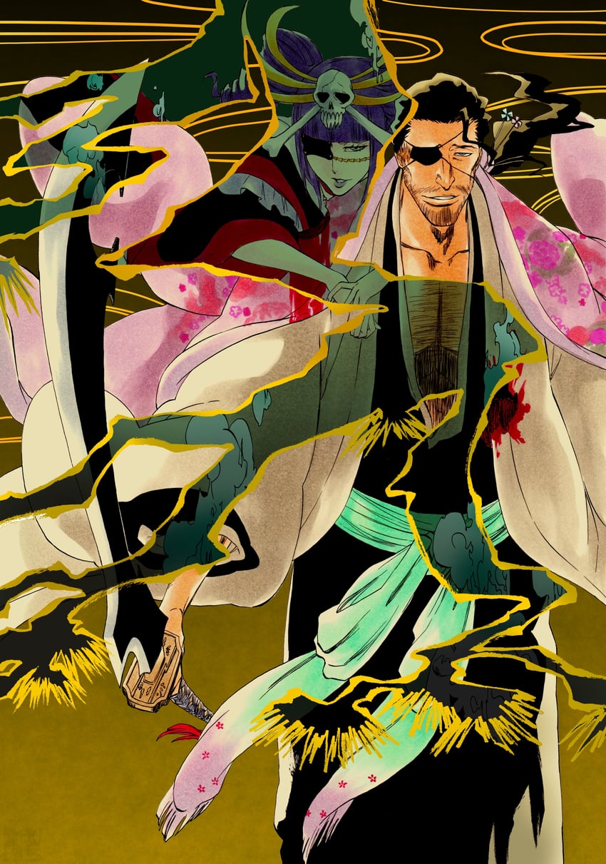 kyouraku shunsui and katen kyoukotsu (bleach and 1 more) drawn by ken'ichi_(ken1ro_u)