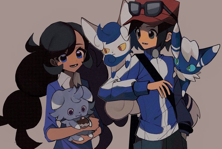 calem, espurr, meowstic, and emma (pokemon and 1 more) drawn by 950magi618