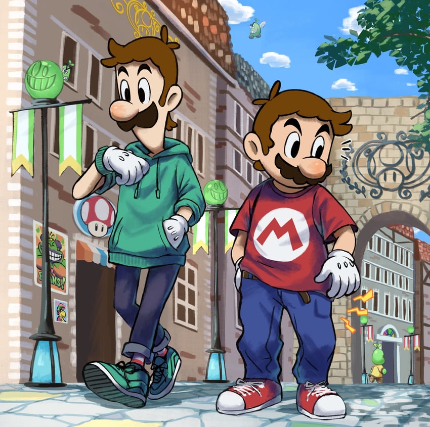 mario, luigi, kylie koopa, beanie, and queen bean (mario and 2 more) drawn by ya_mari_6363