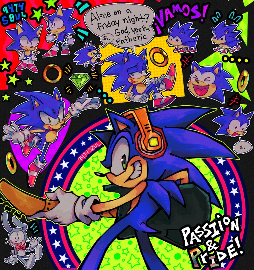sonic the hedgehog and classic sonic (sonic and 1 more) drawn by 9474s0ul