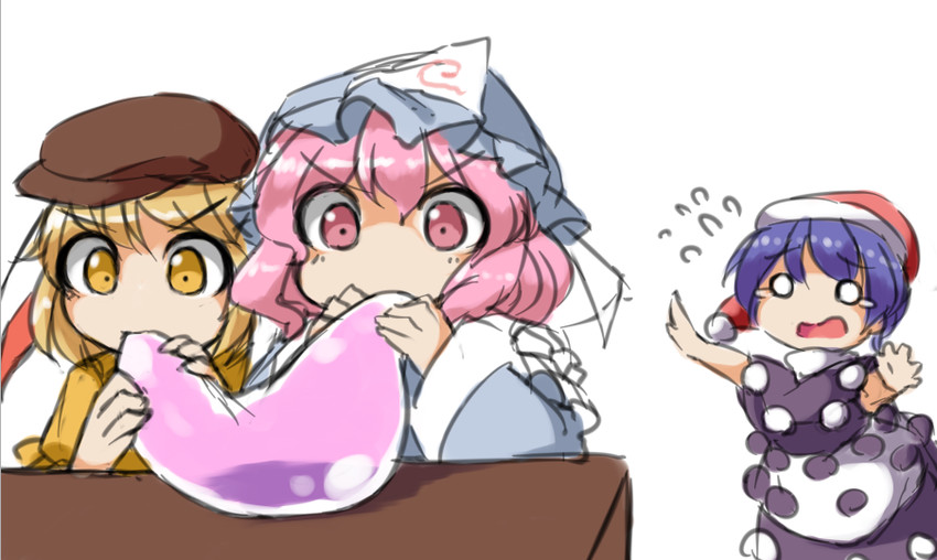 saigyouji yuyuko, doremy sweet, and ringo (touhou) drawn by fun_bo