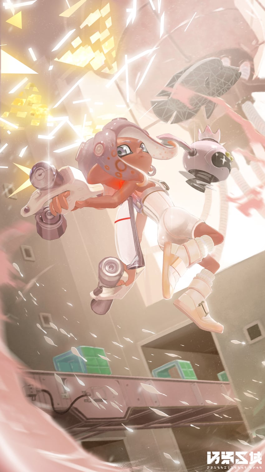 octoling player character, octoling girl, pearl, agent 8, and pearl drone (splatoon and 2 more) drawn by osen_kuiki