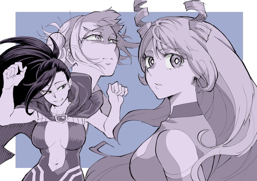 toga himiko, yaoyorozu momo, and hado nejire (boku no hero academia) drawn by gold_floss