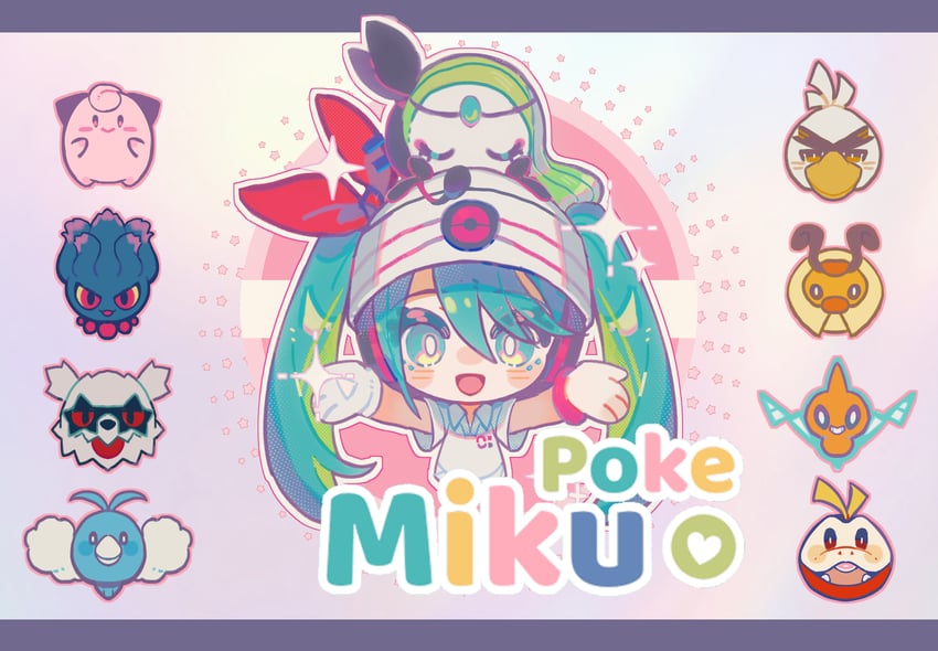 hatsune miku, rotom, jigglypuff, fuecoco, swablu, and 8 more (pokemon and 2 more) drawn by niukou_kouzi