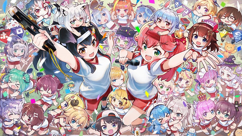 houshou marine, shirakami fubuki, hoshimachi suisei, usada pekora, nekomata okayu, and 32 more (hololive and 1 more) drawn by sakino_shingetsu