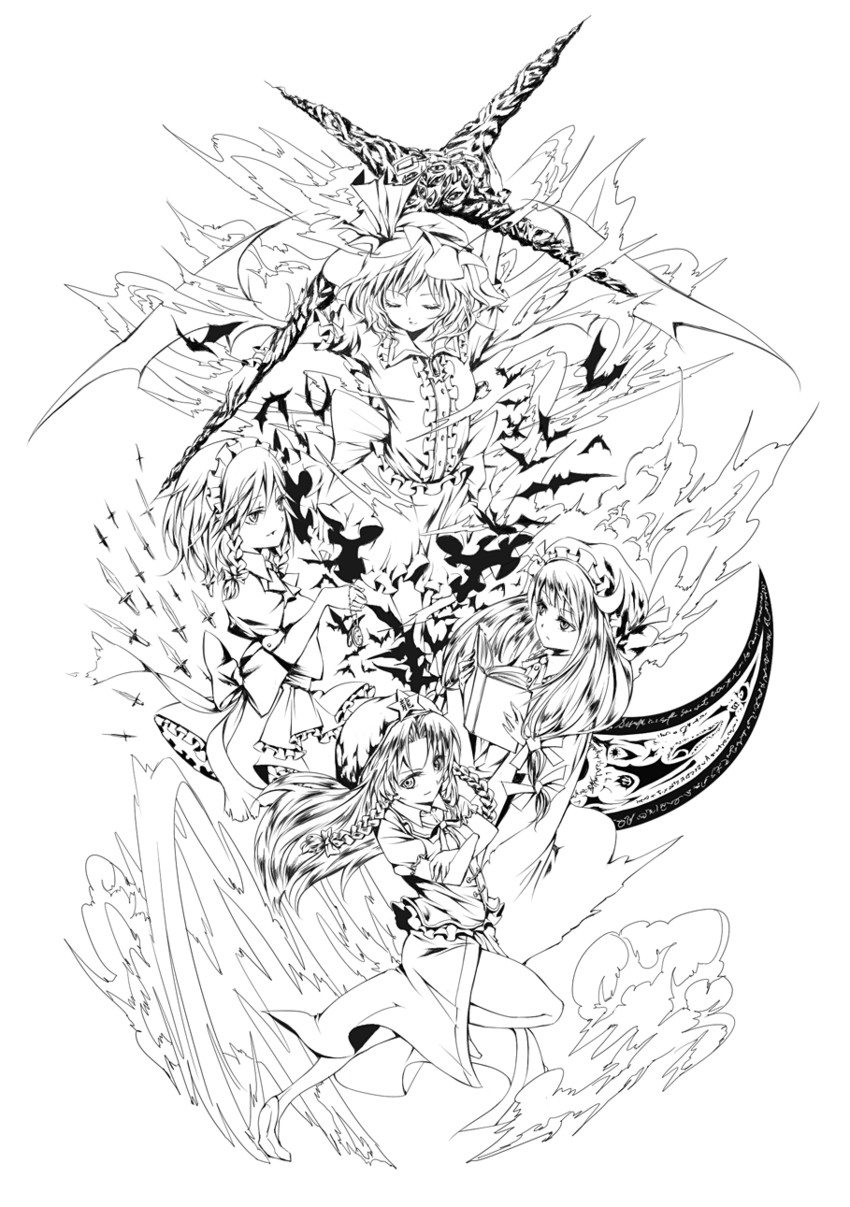 remilia scarlet, izayoi sakuya, patchouli knowledge, and hong meiling (touhou) drawn by shippori