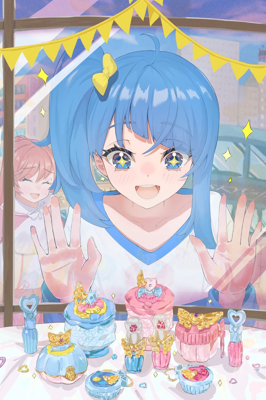 sora harewataru and nijigaoka mashiro (precure and 1 more) drawn by takion