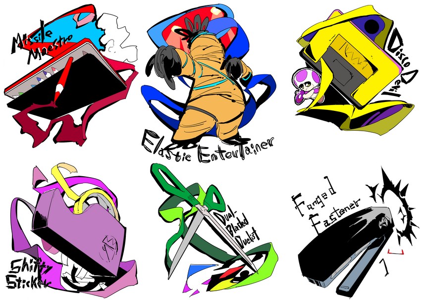 toad, scissors, colored pencils, tape, hole punch, and 3 more (mario and 2 more) drawn by apios