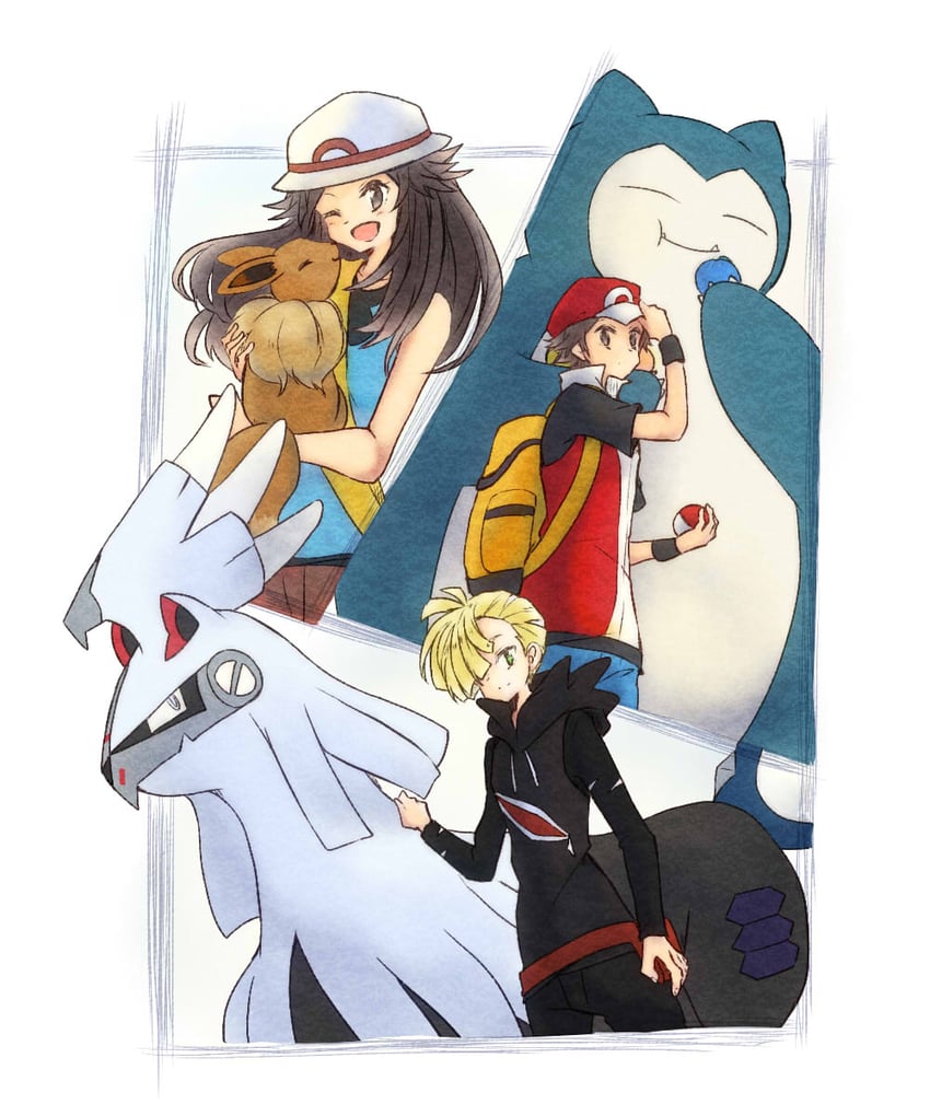 red, eevee, leaf, gladion, snorlax, and 1 more (pokemon and 2 more) drawn by as_(yesahp)