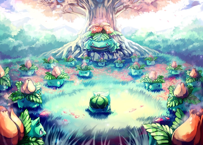 bulbasaur, ivysaur, and venusaur (pokemon) drawn by sa-dui