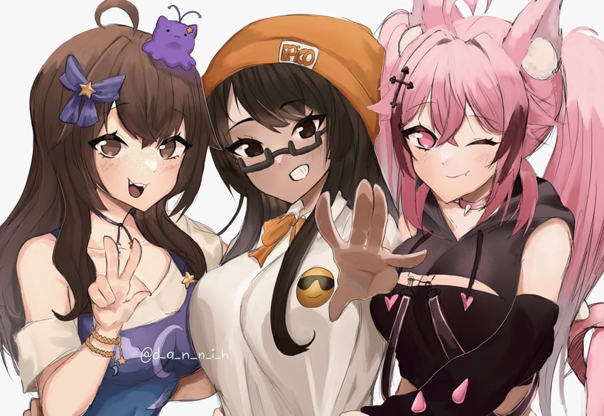 nimu, centi, suwie, and cristianghost (indie virtual youtuber) drawn by dannih