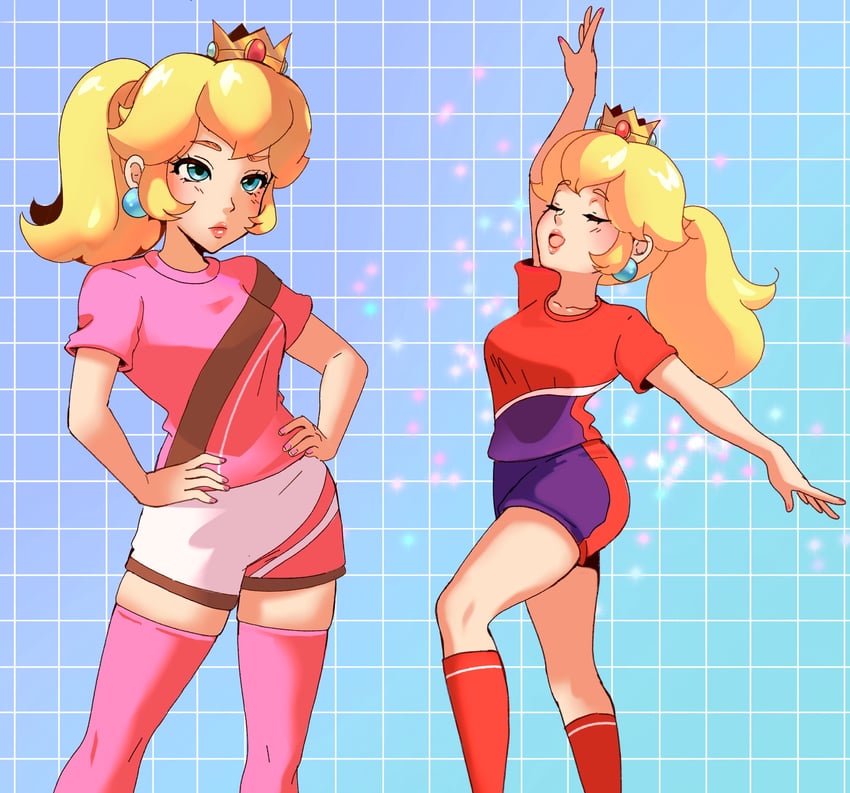 princess peach and striker peach (mario and 2 more) drawn by softp3ach