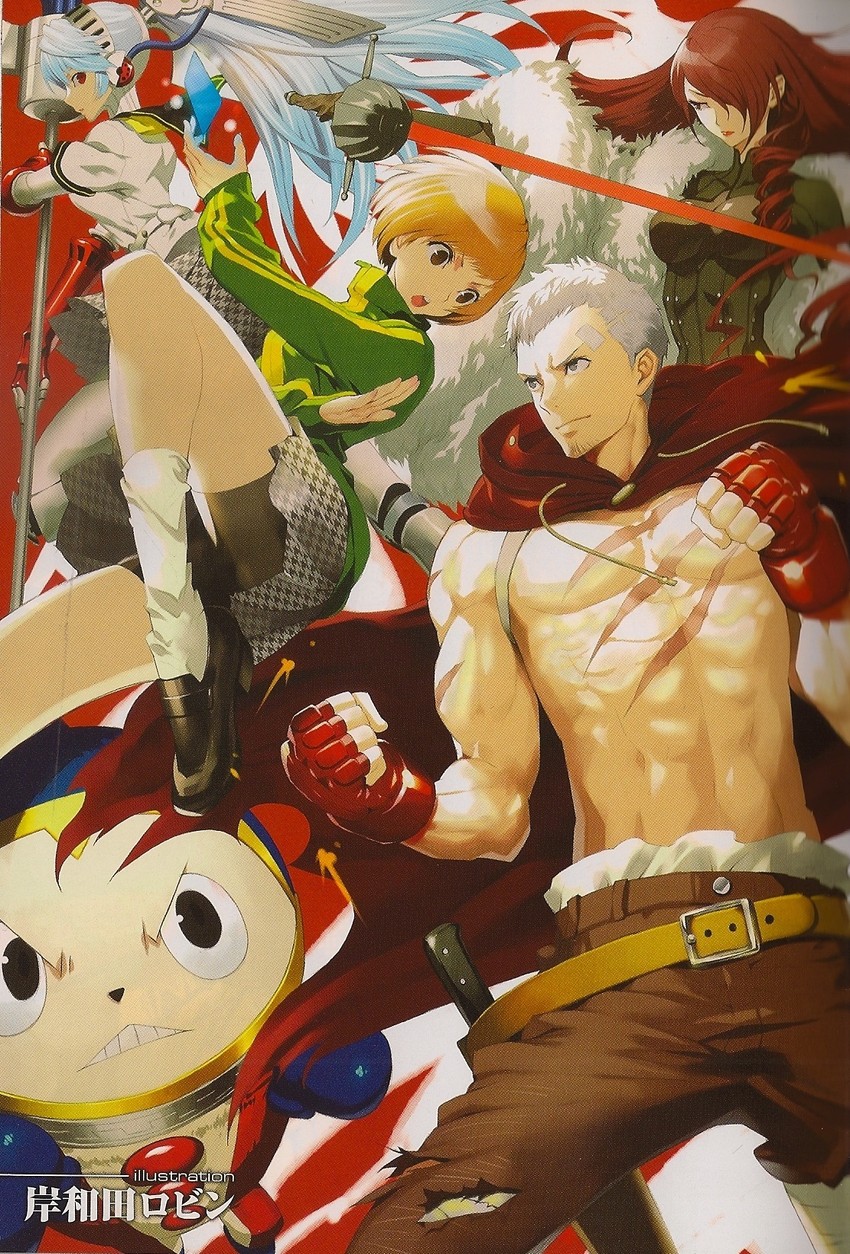 satonaka chie, kirijou mitsuru, kuma, sanada akihiko, and labrys (persona and 3 more) drawn by kishiwada_robin