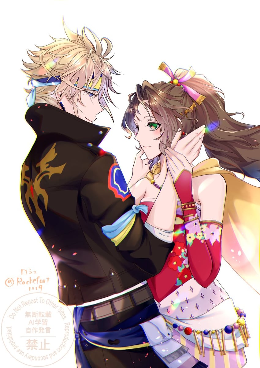 cloud strife, aerith gainsborough, terra branford, and locke cole (final fantasy and 2 more) drawn by rochefort1119