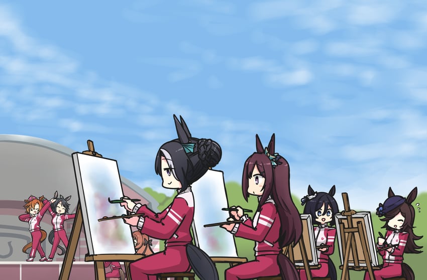 rice shower, eishin flash, t.m. opera o, smart falcon, mejiro dober, and 3 more (umamusume) drawn by hamu_koutarou
