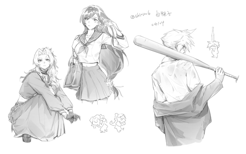 tifa lockhart, cloud strife, and aerith gainsborough (final fantasy and 2 more) drawn by lily_(shio1006)