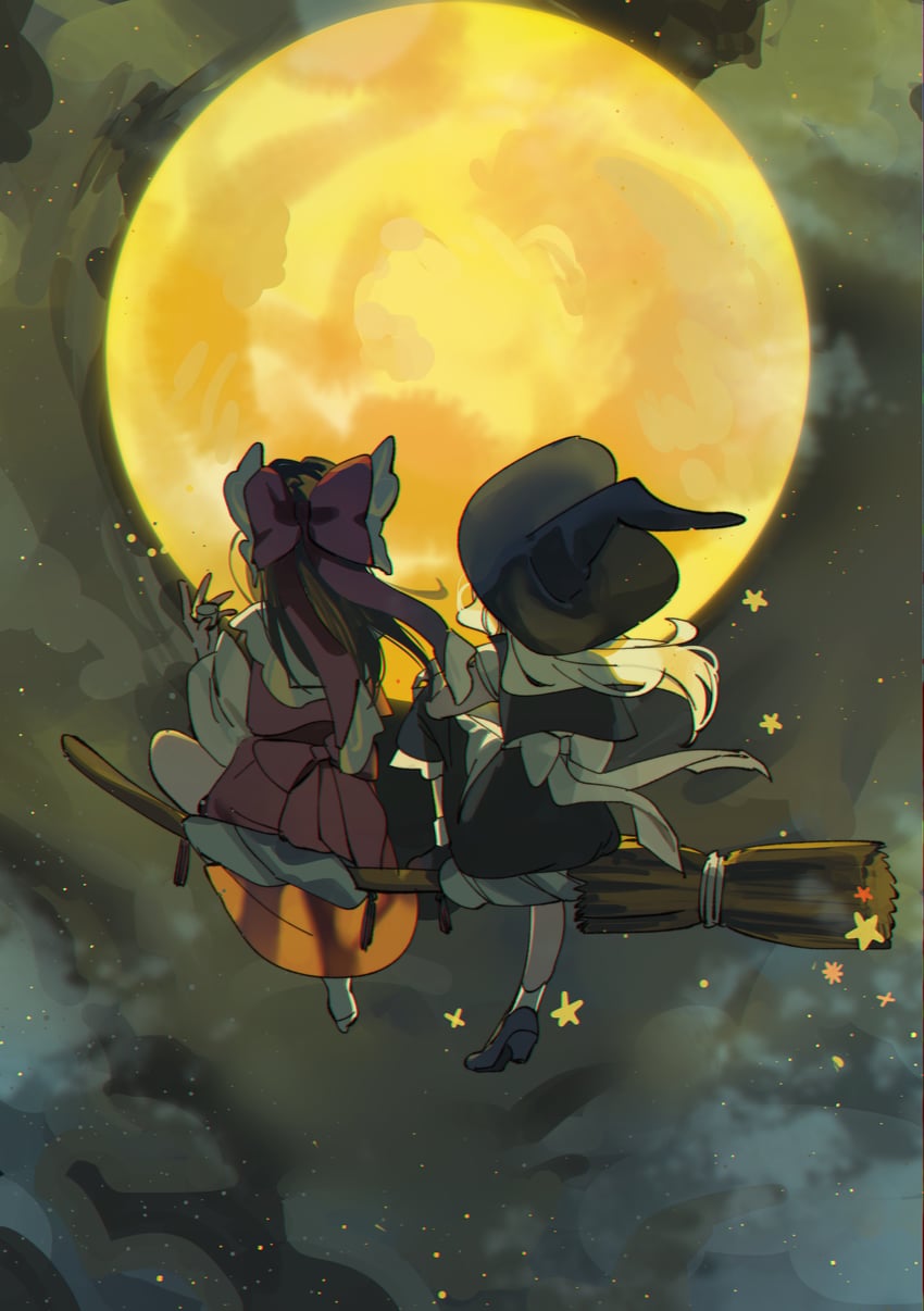 hakurei reimu and kirisame marisa (touhou) drawn by shi_chimi