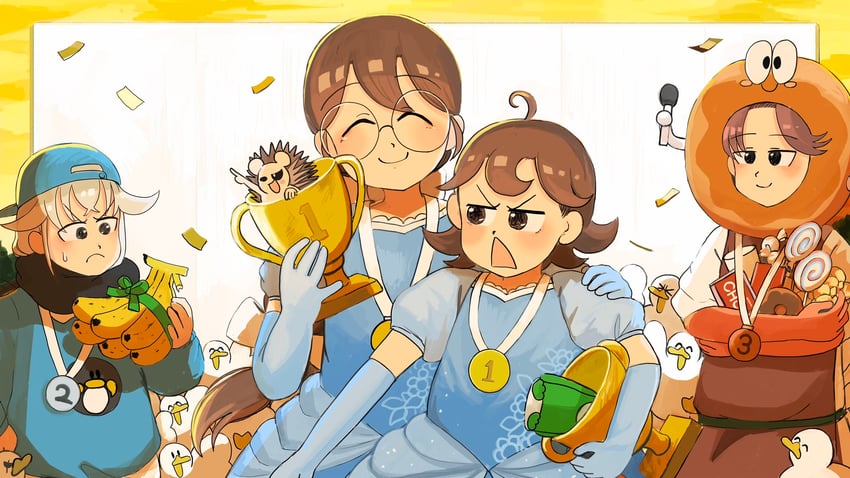 froggy nun, glasses nun, hungry nun, cinderella, and penguin keeper (little nuns and 2 more) drawn by diva_(hyxpk)