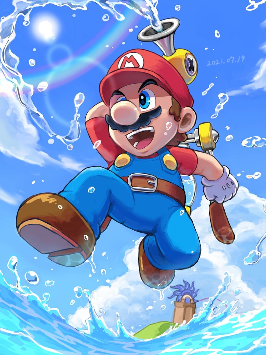 mario and f.l.u.d.d. (mario and 1 more) drawn by ya_mari_6363