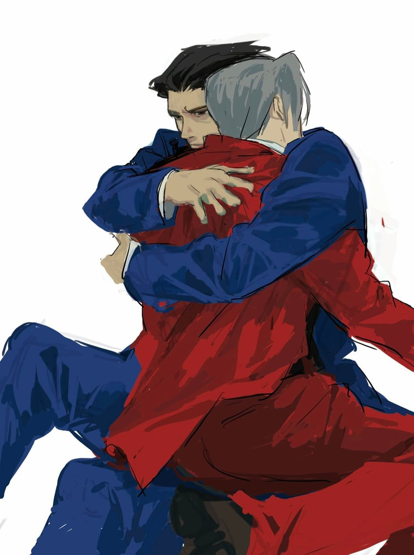 phoenix wright and miles edgeworth (ace attorney) drawn by sotenborii