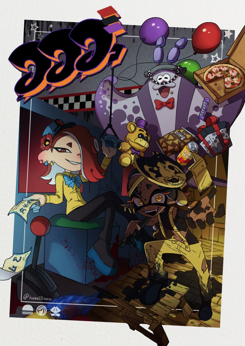 shiver, frye, big man, bonnie, huggy wuggy, and 3 more (splatoon and 4 more) drawn by noii