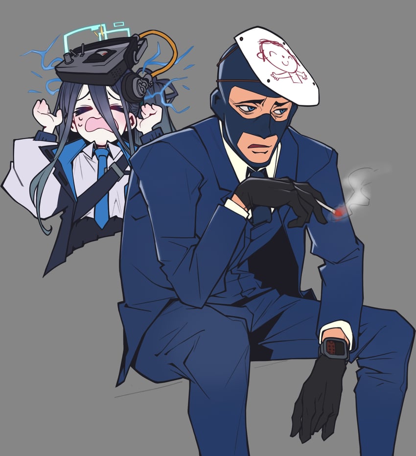 sensei, doodle sensei, aris, spy, and blu spy (blue archive and 1 more) drawn by waa153