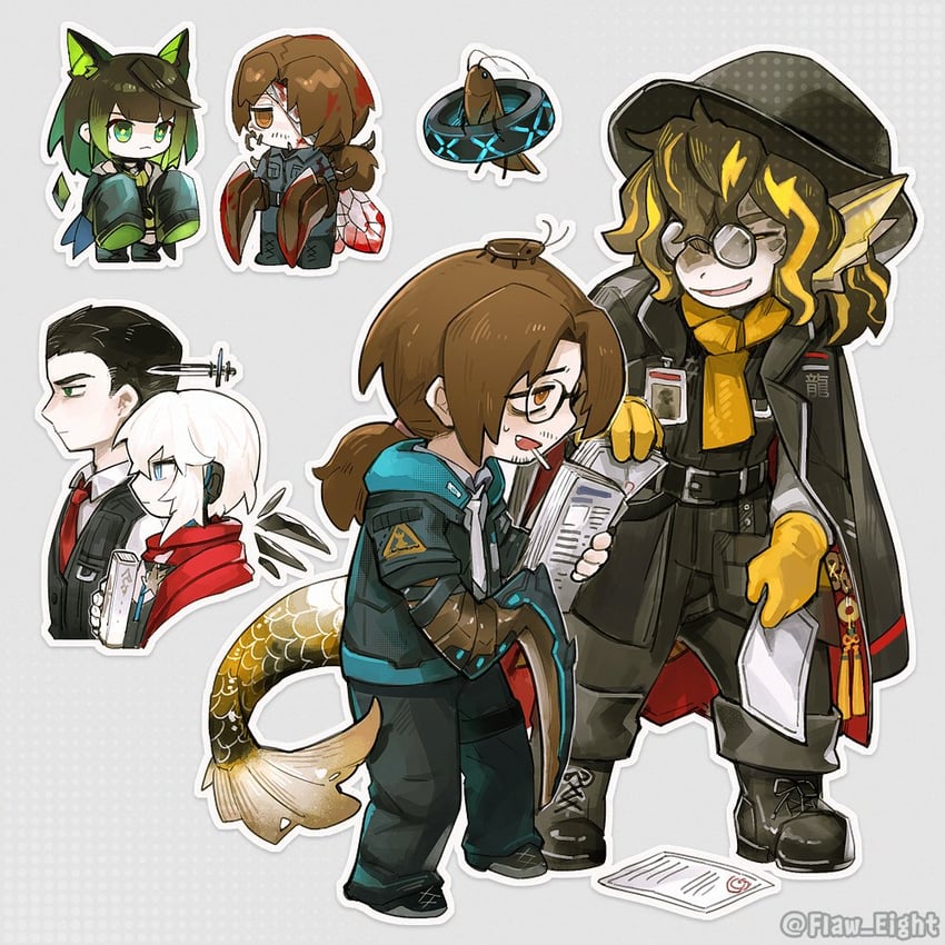 meursault, gregor, mon3tr, executor, lee, and 1 more (project moon and 1 more) drawn by flaw_eight