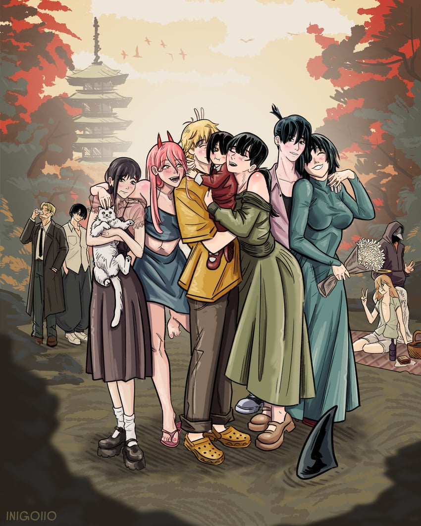 power, denji, higashiyama kobeni, hayakawa aki, mitaka asa, and 8 more (chainsaw man) drawn by inigoiio