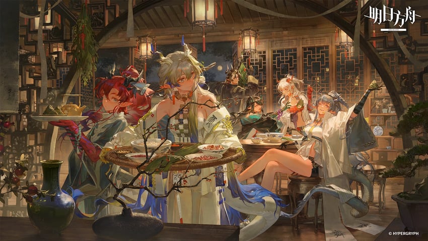 shu, dusk, nian, ling, chongyue, and 1 more (arknights) drawn by creamyghost