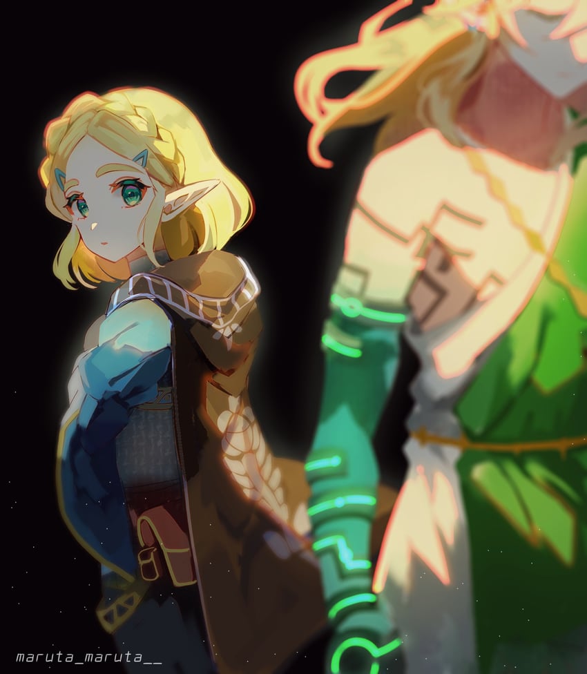 link and princess zelda (the legend of zelda and 1 more) drawn by maruta_maruta