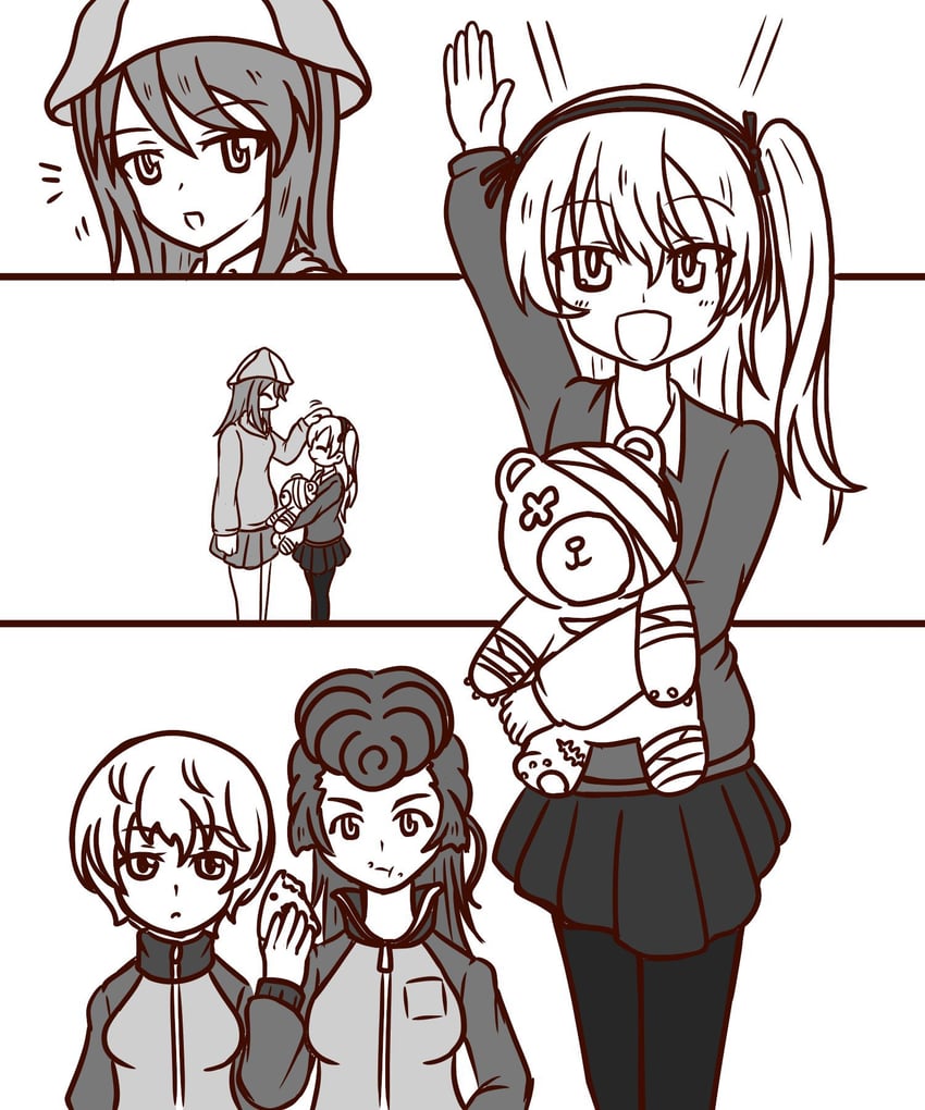 shimada arisu, boko, mika, youko, and yuri (girls und panzer) drawn by tebasaki_100