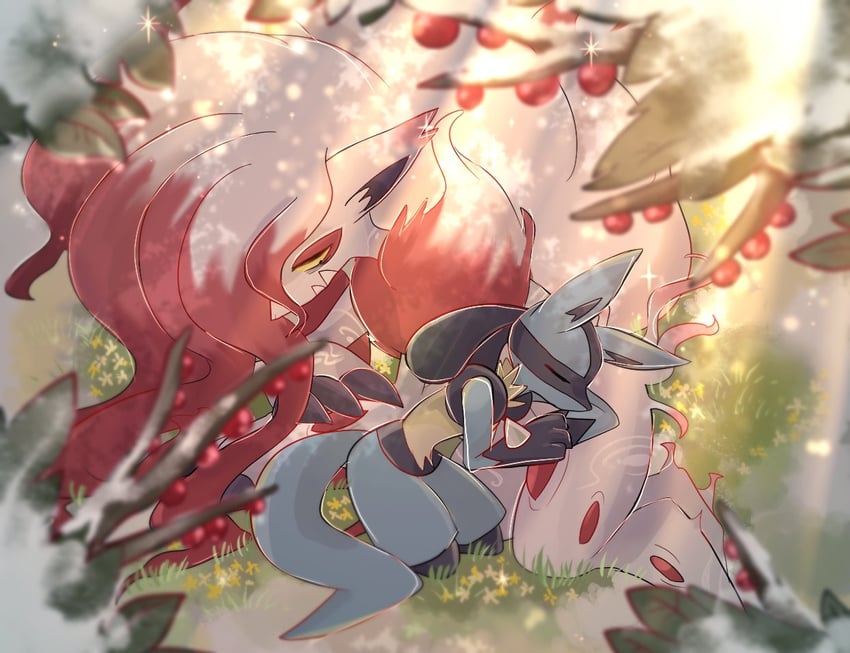 lucario and hisuian zoroark (pokemon) drawn by prrll_kzk