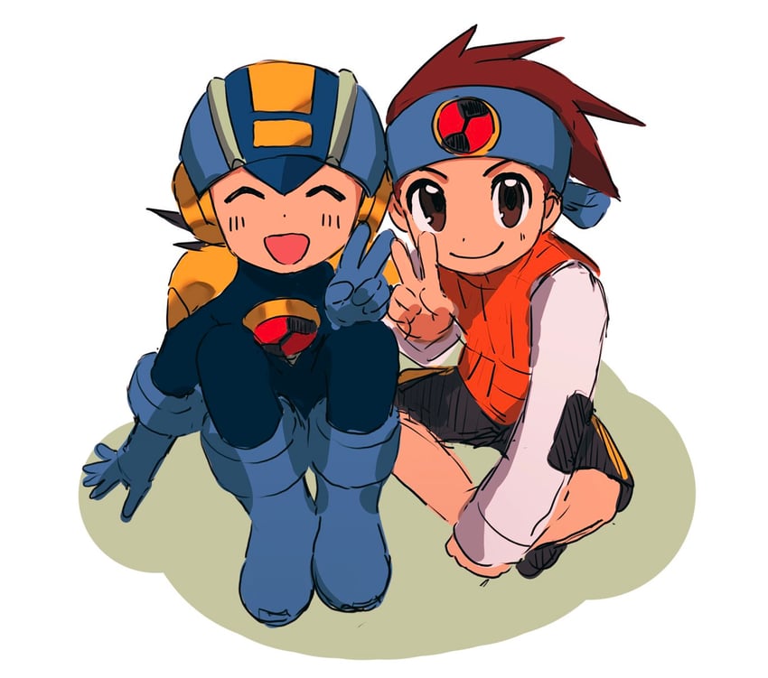megaman.exe and lan hikari (mega man and 1 more) drawn by yama_(toaru_puyopuyo)