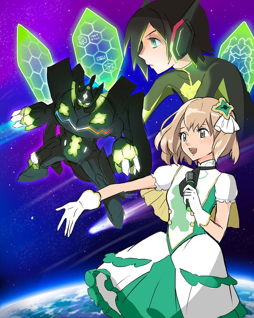 serena, calem, and zygarde (pokemon and 2 more) drawn by hjay