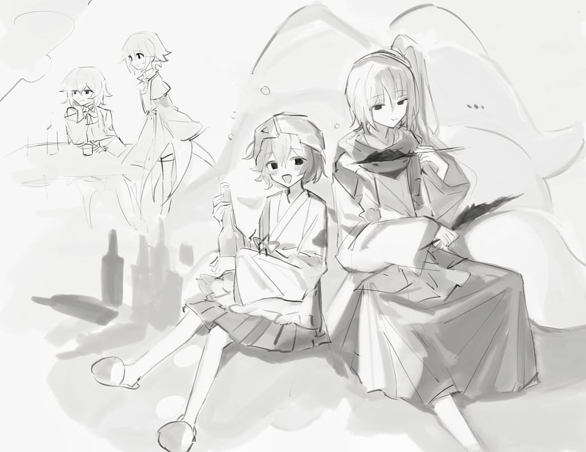 enraku tsubakura, houlen yabusame, katano sukune, and adagumo no yaorochi (len'en) drawn by yoiame