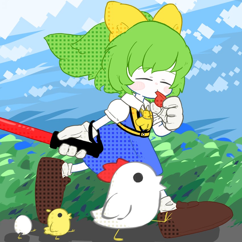 daiyousei, diyusi, and the chicken that appears in the middle of cookie (touhou and 1 more) drawn by muimui_(4242564muimui)