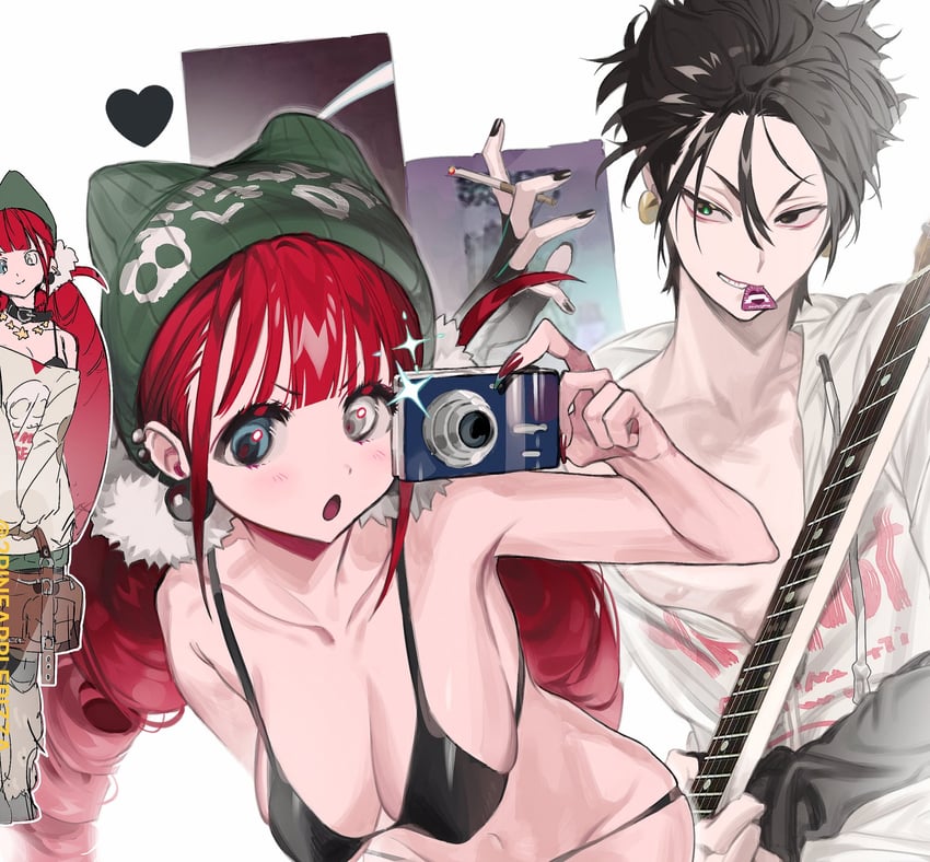 drill hair girl and punk boy (original) drawn by 2pineapplepizza