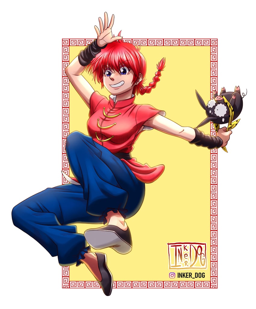 ranma-chan and p-chan (ranma 1/2) drawn by inker_dog