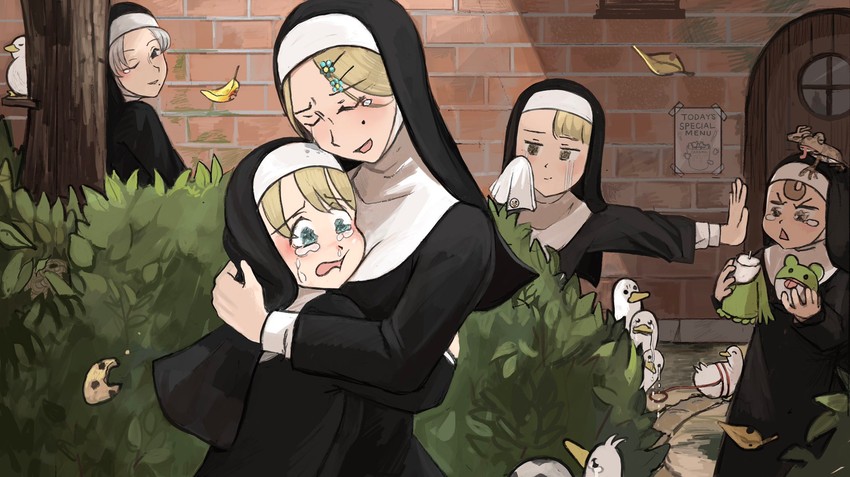 clumsy nun, froggy nun, spicy nun, strict nun, and smug nun (little nuns) drawn by diva_(hyxpk)