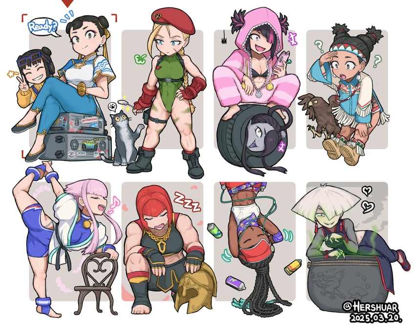 chun-li, cammy white, han juri, manon legrand, kimberly jackson, and 6 more (street fighter and 1 more) drawn by hershuar