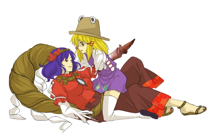 moriya suwako and yasaka kanako (touhou) drawn by ririvery