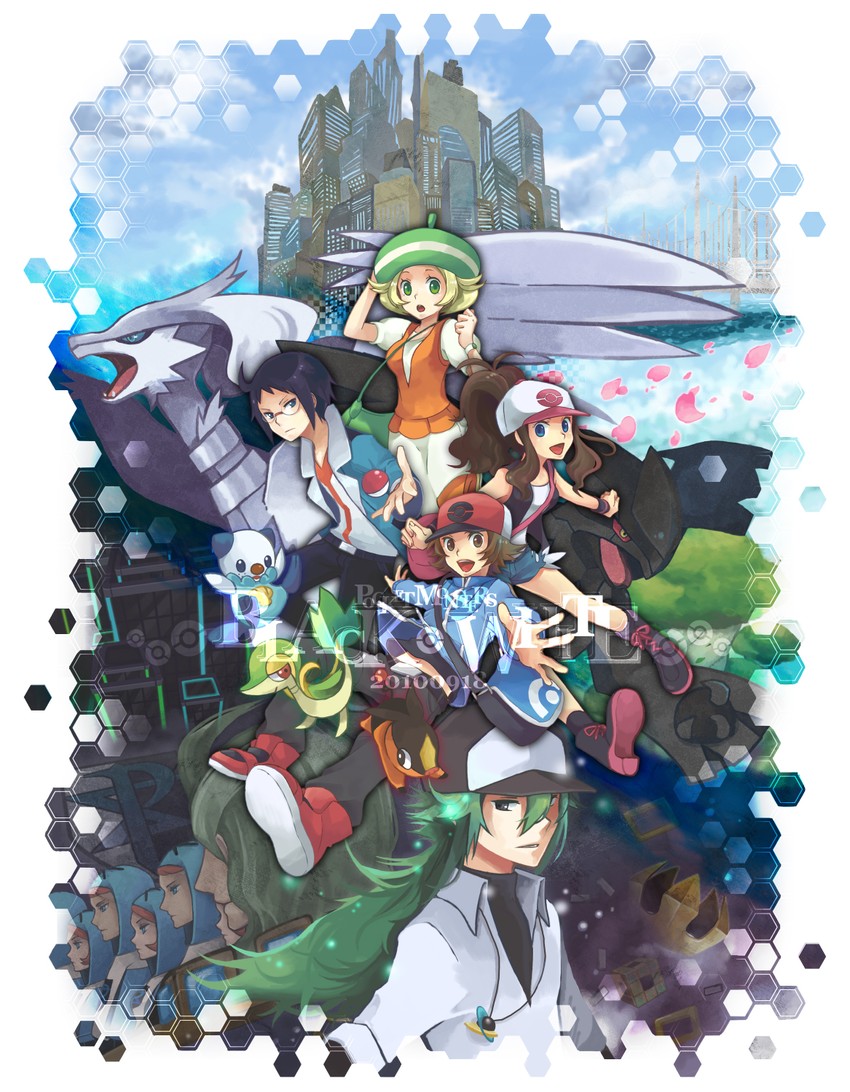 hilda, hilbert, n, oshawott, snivy, and 7 more (pokemon and 1 more) drawn by azurebloom