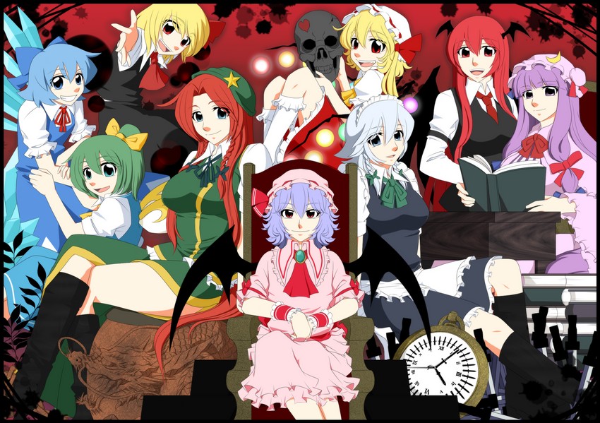 remilia scarlet, flandre scarlet, izayoi sakuya, cirno, patchouli knowledge, and 4 more (touhou and 1 more) drawn by neko_majin
