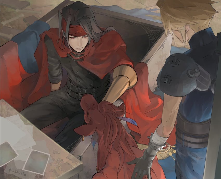 cloud strife, vincent valentine, and red xiii (final fantasy and 1 more) drawn by shillo