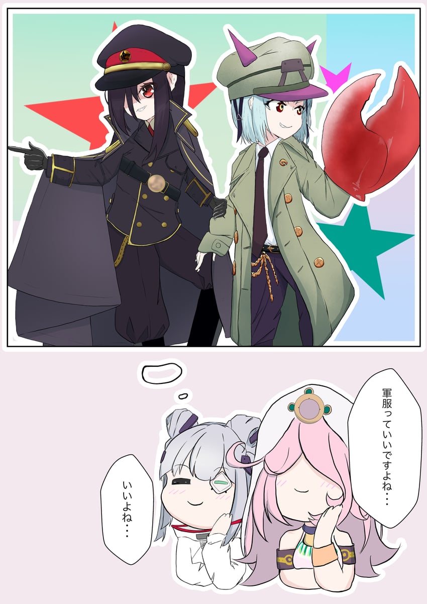 yamawaki bon ivar, bungo yayoi, tenne miko, and sakuraba seira (heaven burns red) drawn by kuryumiru0929