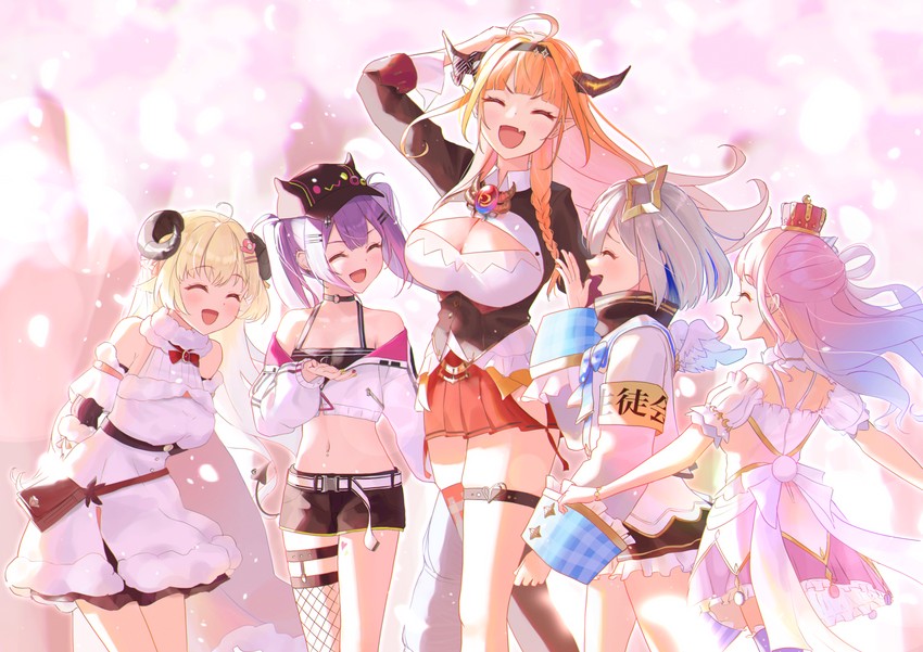 tokoyami towa, amane kanata, kiryu coco, tsunomaki watame, and himemori luna (hololive) drawn by hiraki_noboru