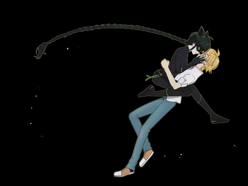 marinette dupain-cheng, adrien agreste, and lady noir (miraculous ladybug) drawn by lb_black22