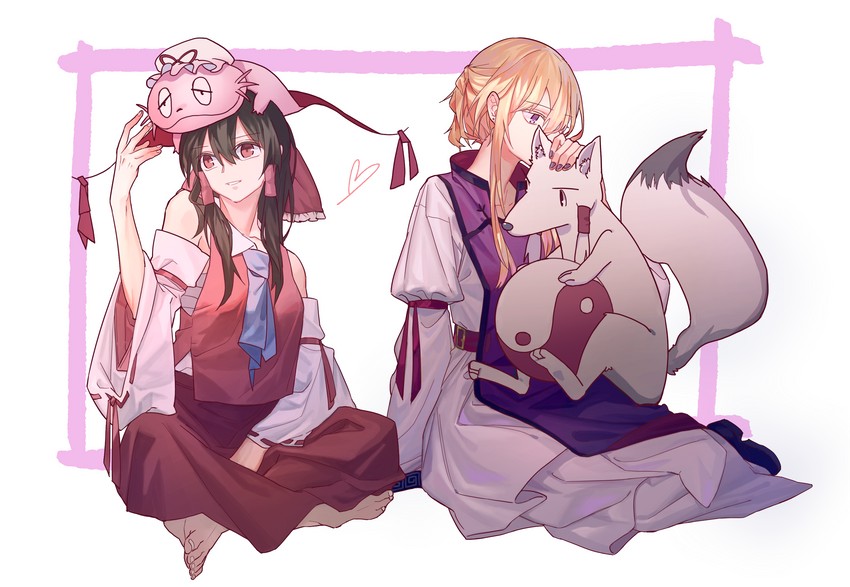 hakurei reimu and yakumo yukari (touhou) drawn by huang_gua