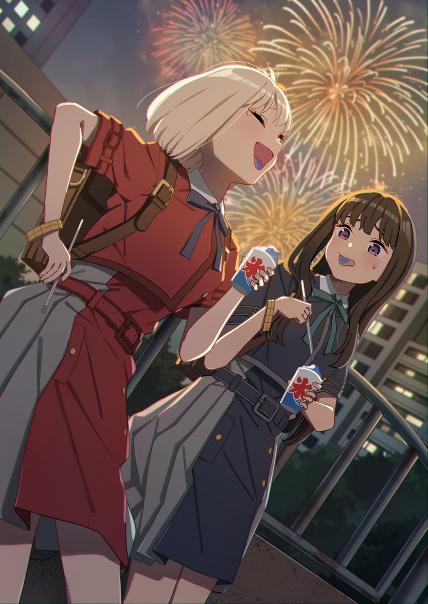 nishikigi chisato and inoue takina (lycoris recoil) drawn by mochi_(m0chi0000)